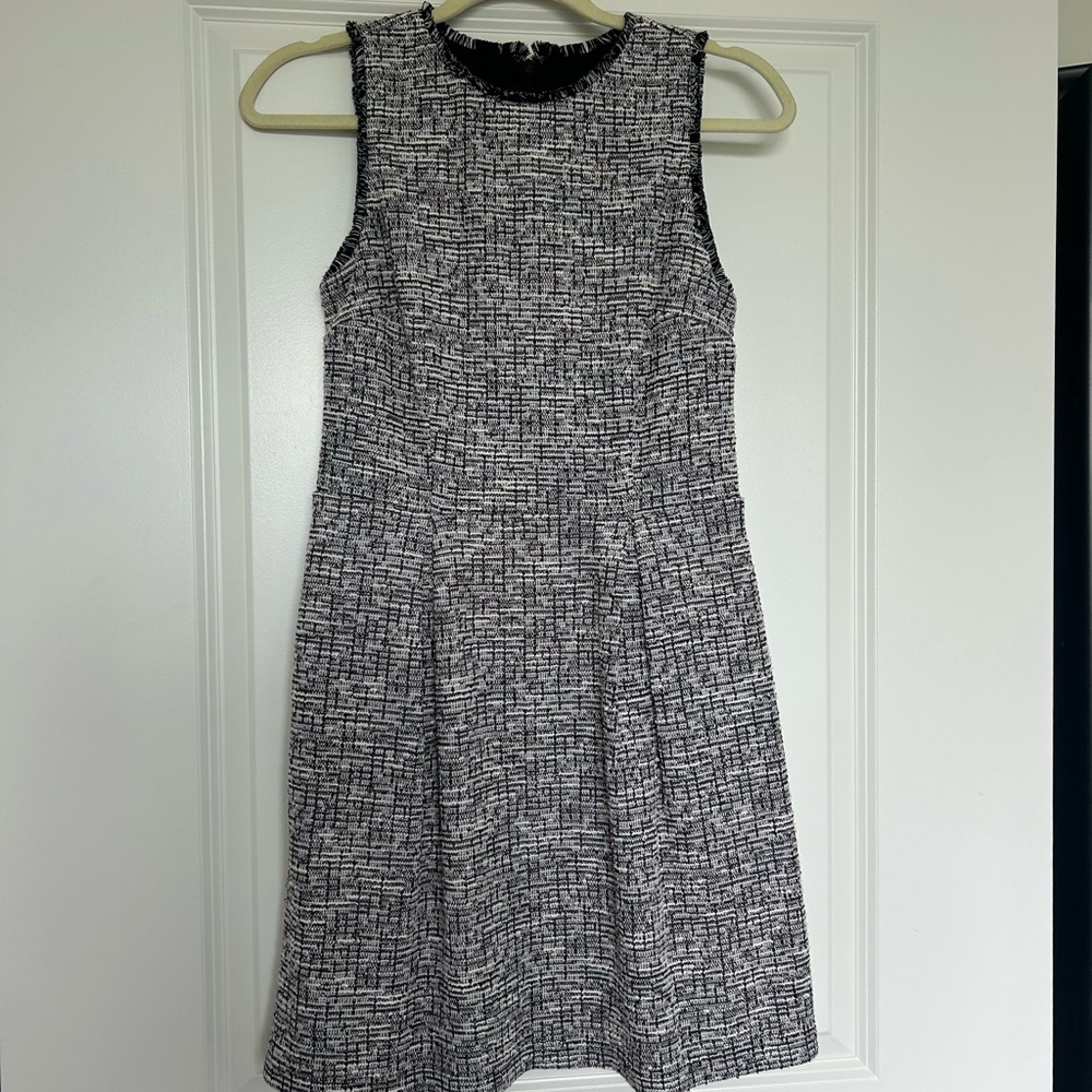 LOFT Black & White Sleeveless Tweed Fit-and-Flare Dress